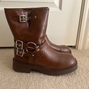 New Brown Leather Moto Boots | Brown Boots